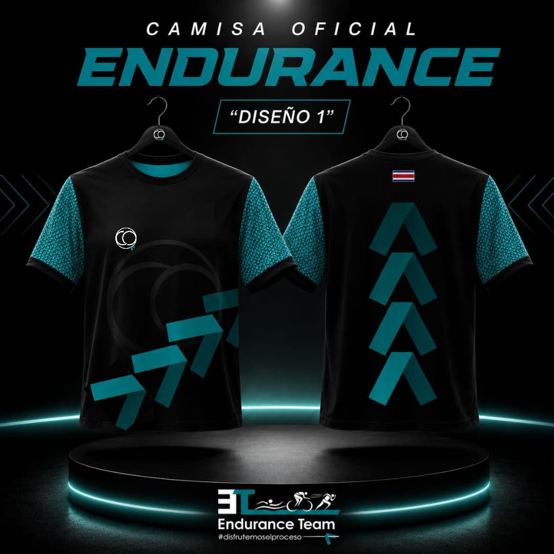 Camisa Endurance Team, Diseño 1, negro con mangas turquesa