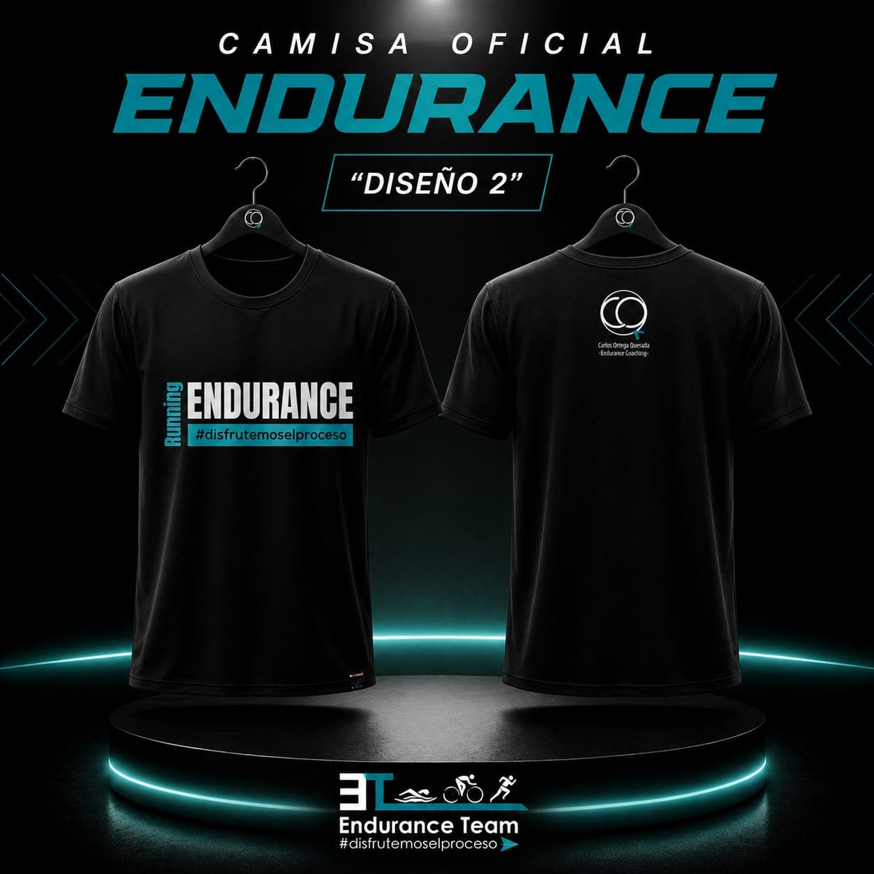 Camisa Endurance Team, Diseño 2, negro con texto Running Endurance