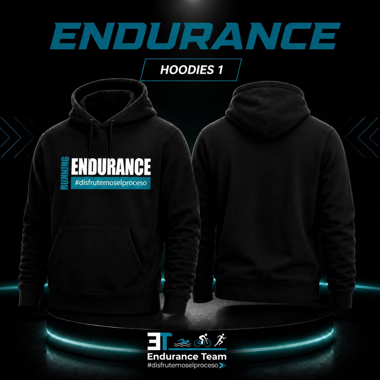 Hoodie Endurance Team, Diseño 1, negro con estampado Running Endurance